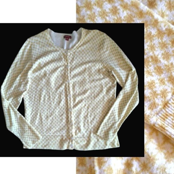 Merona White Yellow Printed Button Front Sweater Cardigan Plussize XXL - Picture 1 of 11